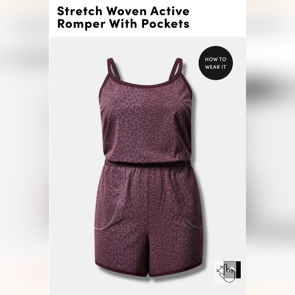 New Torrid Stretch Woven Active Romper With Pockets, plus size 2x, leopard print